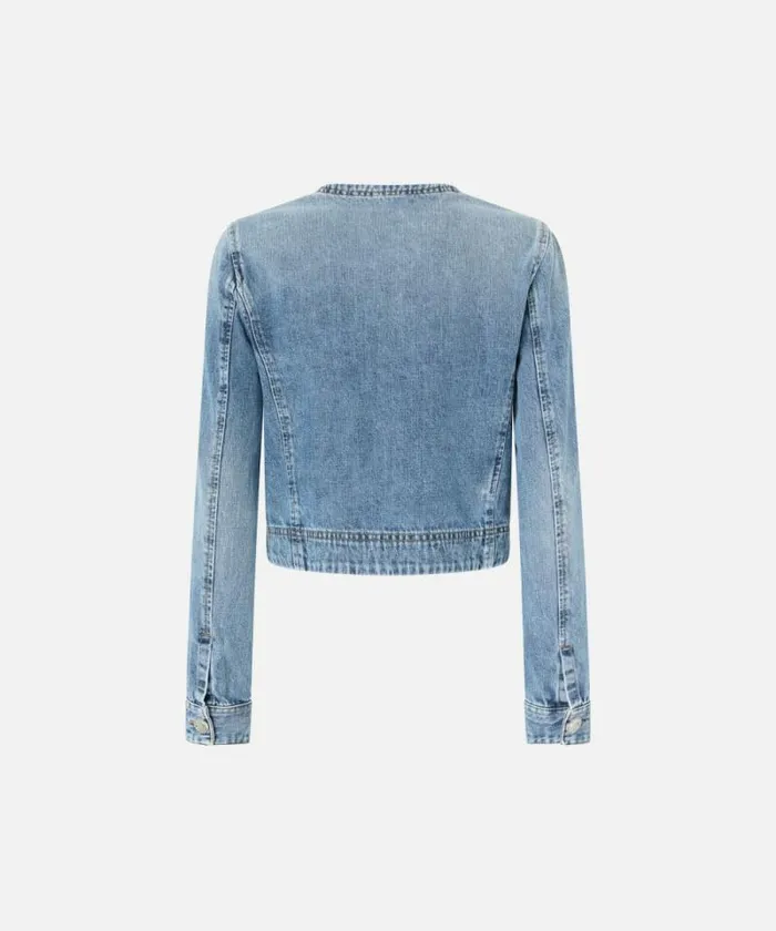 Women Outerwear Pinko Short Denim Jacket With Pockets And Buttons Mid Wash Women Outerwear Pinko Short Denim Jacket With Pockets And Buttons Mid Wash