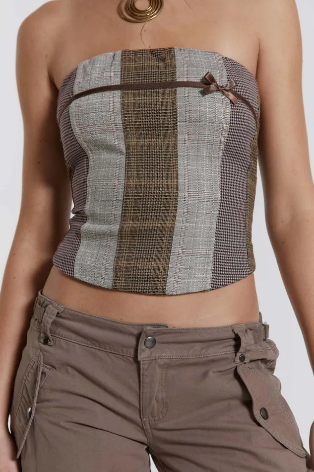 Women Panelled Ribbon Longline Corset Top Jaded London CoOrds