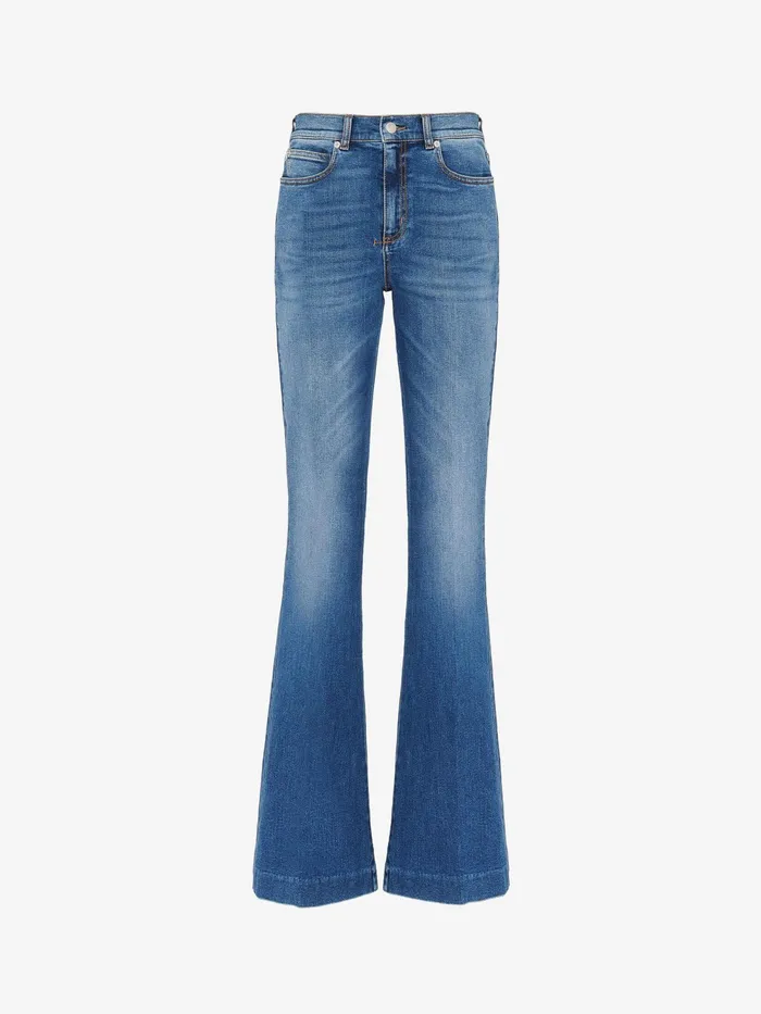 Women Pants Alexander McQueen Narrow Bootcut Denim Trouser Washed Blue