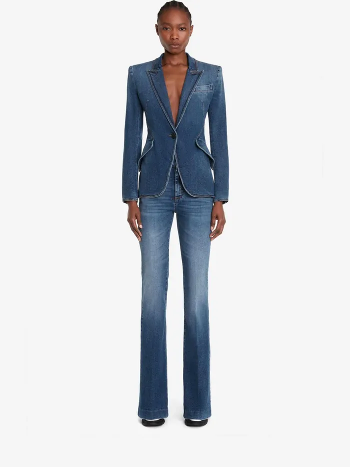 Women Pants Alexander McQueen Narrow Bootcut Denim Trouser Washed Blue