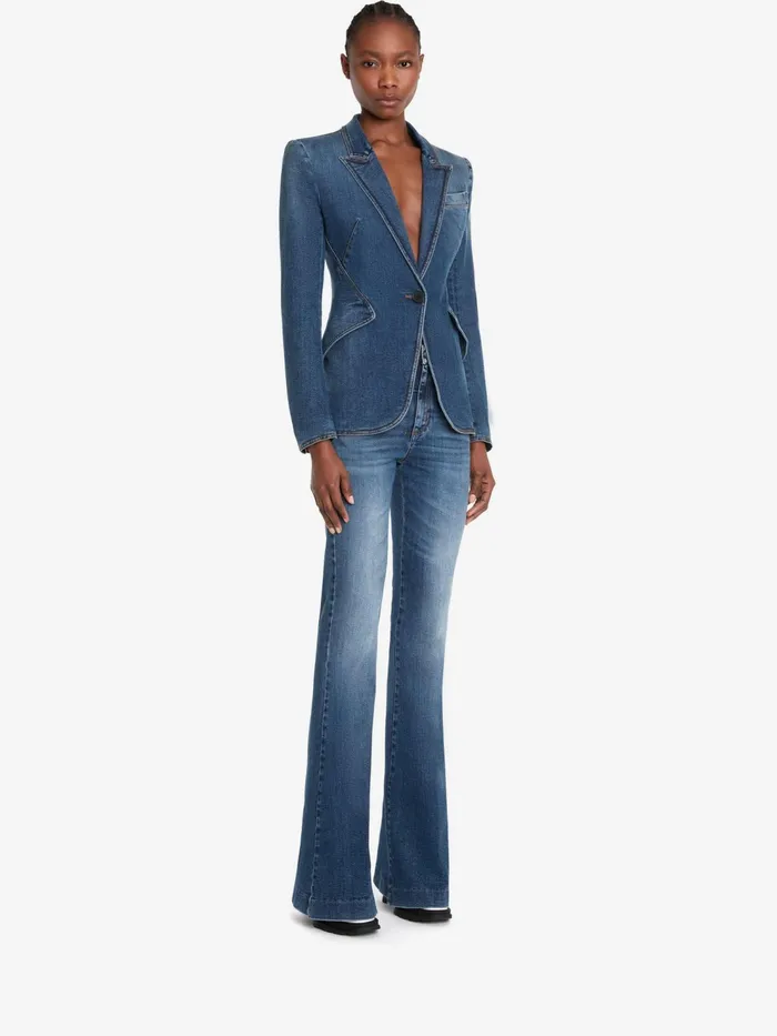 Women Pants Alexander McQueen Narrow Bootcut Denim Trouser Washed Blue