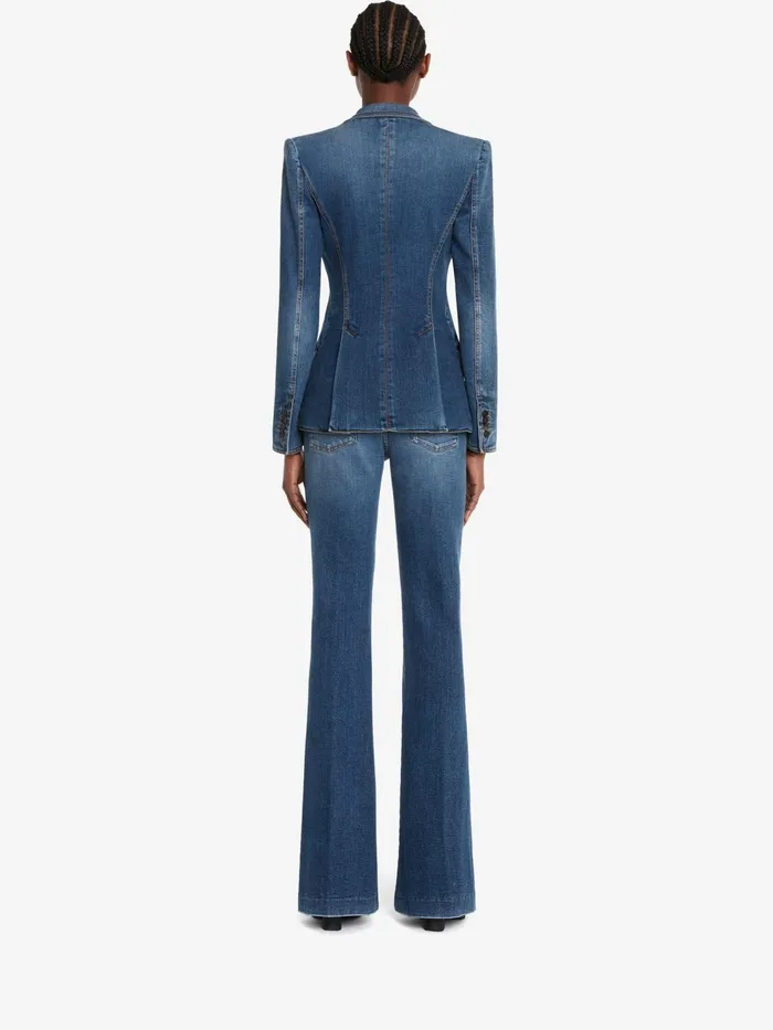 Women Pants Alexander McQueen Narrow Bootcut Denim Trouser Washed Blue