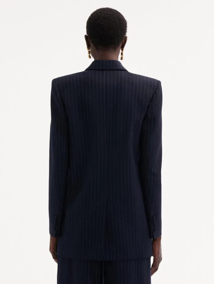 Women Pinstriped DoubleBreasted Jacket Navy and White Oscar De La Renta Jackets and Coats Women Pinstriped DoubleBreasted Jacket Navy and White Oscar De La Renta Jackets and Coats