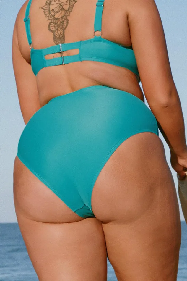 Women Plus Size and Curve Bikinis Cupshe Kristin Tie Front High Waist Plus Size Bikini Bottom Teal
