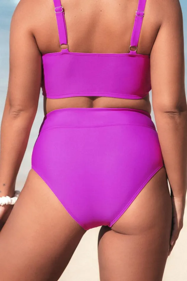 Women Plus Size and Curve Bikinis Cupshe Omniscient Solid Banded High Waist Plus Size Bikini Bottom Purple