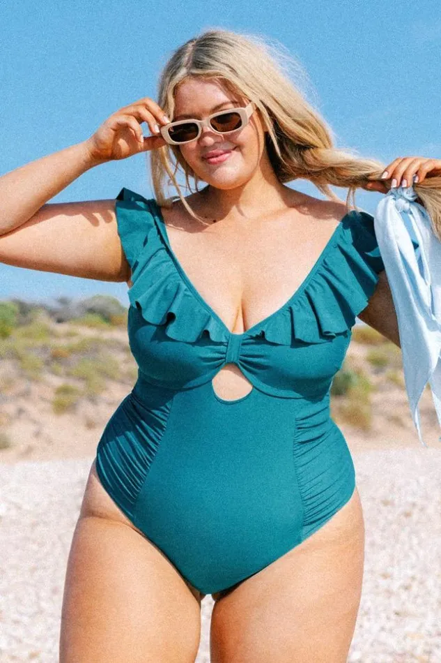 Women Plus Size and Curve Swimsuits Cupshe Ashley Ruffle Trim Plus Size One Piece Swimsuit Teal Women Plus Size and Curve Swimsuits Cupshe Ashley Ruffle Trim Plus Size One Piece Swimsuit Teal