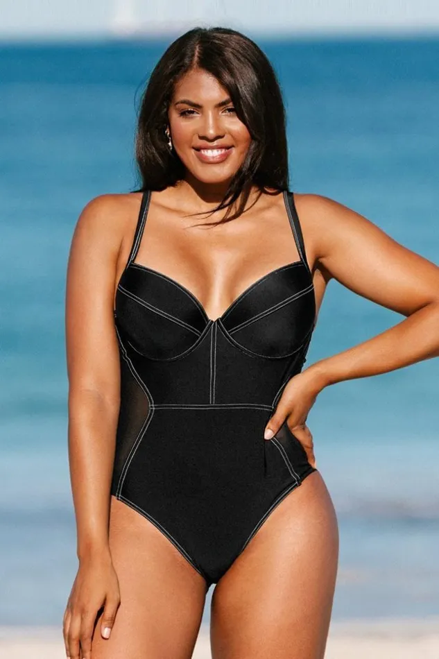 Women Plus Size and Curve Swimsuits Cupshe Ivory Contrast Stitched Plus Size One Piece Swimsuit Black Women Plus Size and Curve Swimsuits Cupshe Ivory Contrast Stitched Plus Size One Piece Swimsuit Black