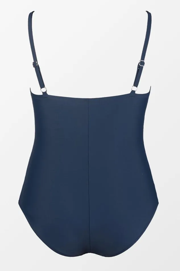 Women Plus Size and Curve Swimsuits Cupshe Omniscient Solid Wrap Front Plus Size One Piece Swimsuit Navy