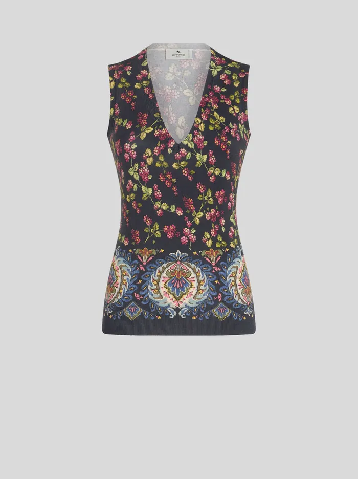 Women Printed Knitted Gilet Etro Knitwear