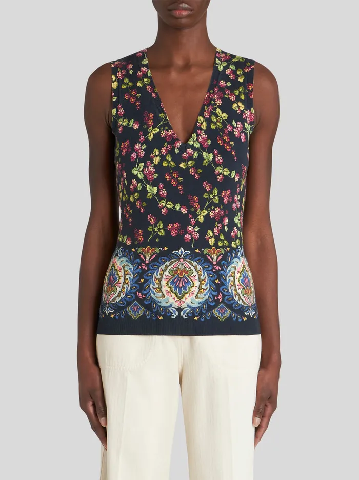 Women Printed Knitted Gilet Etro Knitwear