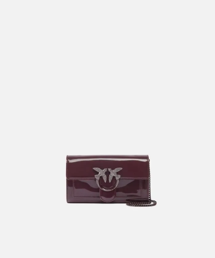 Women Purses Pinko Patent Leather Bird Buckle Wallet With Shoulder Strap Choc Bittercolourblock Women Purses Pinko Patent Leather Bird Buckle Wallet With Shoulder Strap Choc Bittercolourblock