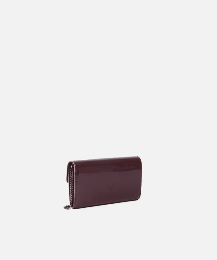 Women Purses Pinko Patent Leather Bird Buckle Wallet With Shoulder Strap Choc Bittercolourblock Women Purses Pinko Patent Leather Bird Buckle Wallet With Shoulder Strap Choc Bittercolourblock