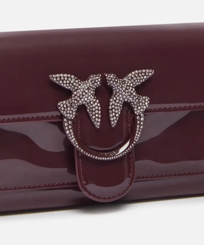 Women Purses Pinko Patent Leather Bird Buckle Wallet With Shoulder Strap Choc Bittercolourblock Women Purses Pinko Patent Leather Bird Buckle Wallet With Shoulder Strap Choc Bittercolourblock