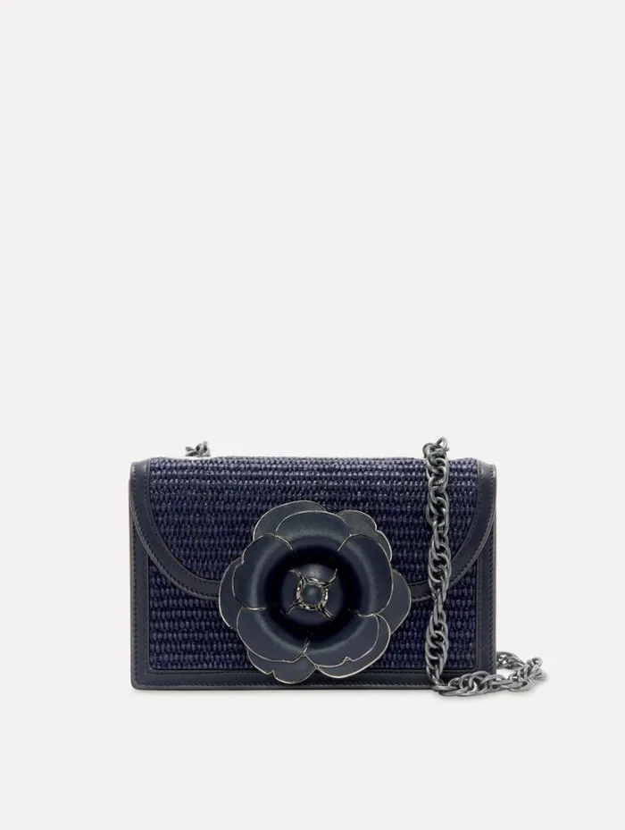 Women Raffia Woven TRO Bag Navy Oscar De La Renta Handbags