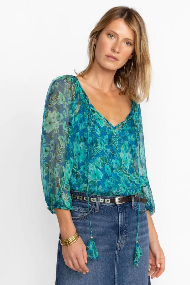 Women RAQUEL SILK PEASANT BLOUSE Raquel Johnny Was Tops