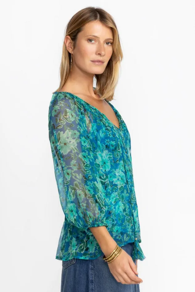 Women RAQUEL SILK PEASANT BLOUSE Raquel Johnny Was Tops Women RAQUEL SILK PEASANT BLOUSE Raquel Johnny Was Tops