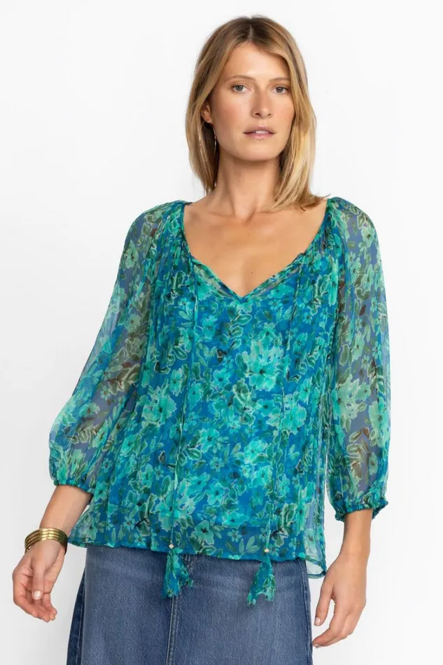 Women RAQUEL SILK PEASANT BLOUSE Raquel Johnny Was Tops Women RAQUEL SILK PEASANT BLOUSE Raquel Johnny Was Tops