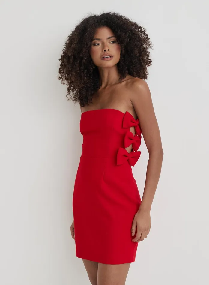 Women Red Bandeau Bow Detail Mini Dress Harlee 4th and Reckless Dresses