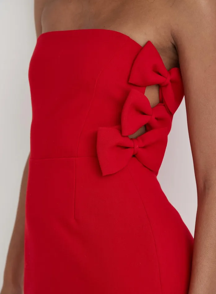 Women Red Bandeau Bow Detail Mini Dress Harlee 4th and Reckless Dresses