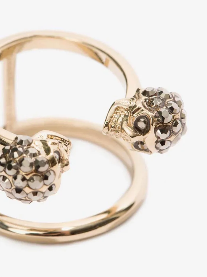 Women Rings Alexander McQueen Twin Skull Double Ring Light Gold