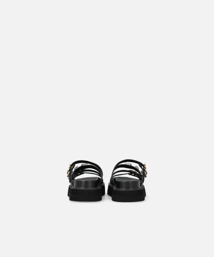 Women Sandals Pinko Leather Slippers With Wedge And Straps Limo Black Women Sandals Pinko Leather Slippers With Wedge And Straps Limo Black