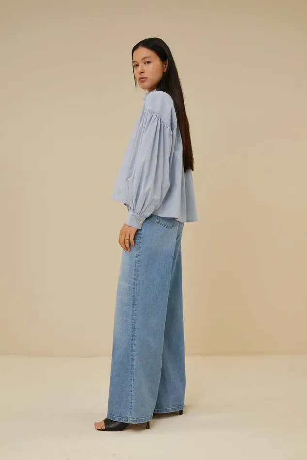 Women Sarah Short Pin Stripe Blouse Indi Grey Bybar Blouses Women Sarah Short Pin Stripe Blouse Indi Grey Bybar Blouses