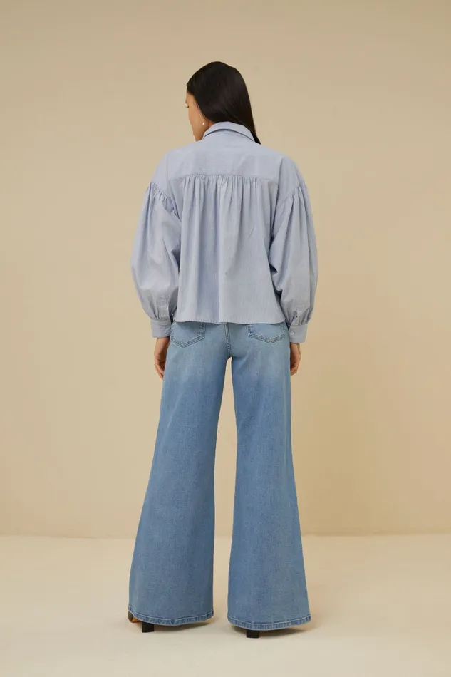 Women Sarah Short Pin Stripe Blouse Indi Grey Bybar Blouses Women Sarah Short Pin Stripe Blouse Indi Grey Bybar Blouses