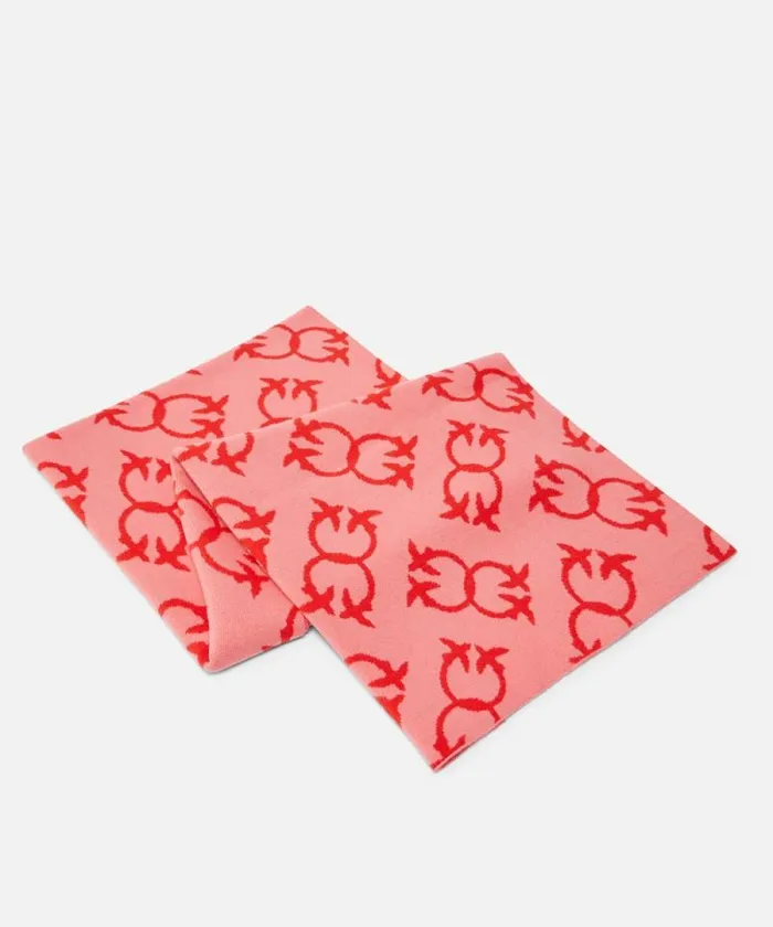Women Scarves Pinko Cashmereblend Scarf With Monogram Motif Pinkred Women Scarves Pinko Cashmereblend Scarf With Monogram Motif Pinkred