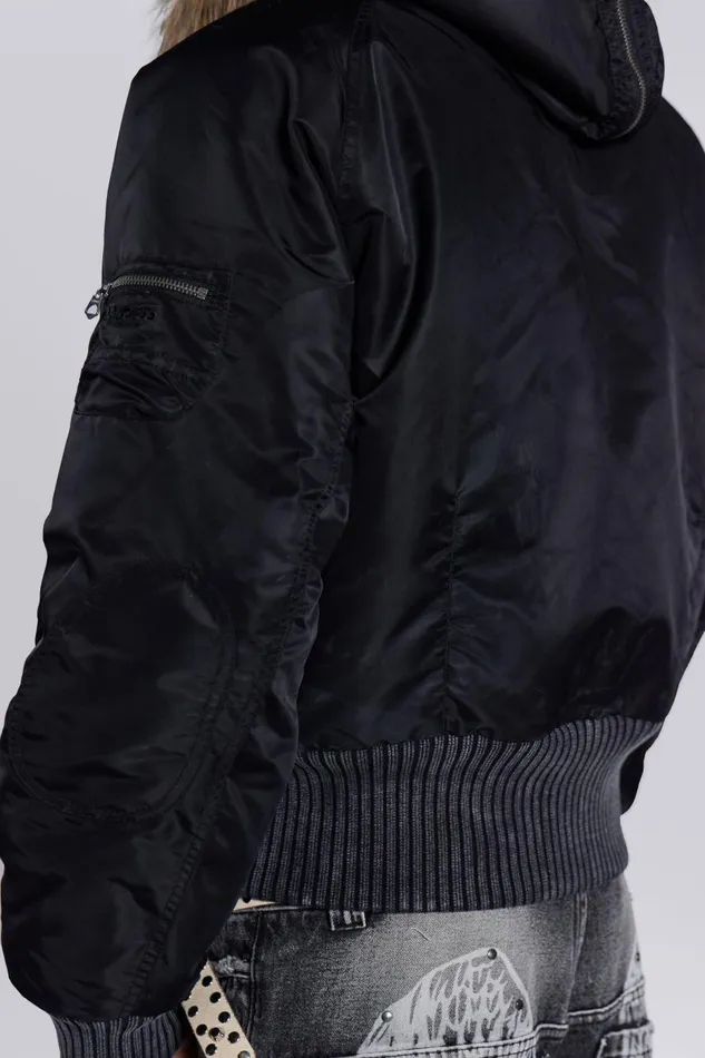 Women Schott Black MA1 Hooded Bomber Jacket Jaded London Outerwear