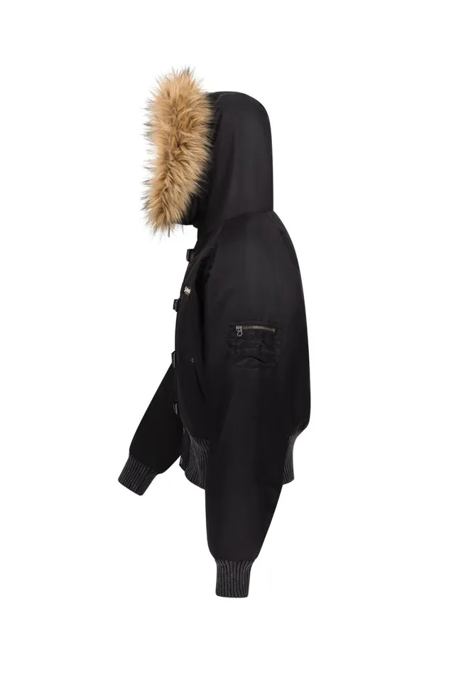 Women Schott Black MA1 Hooded Bomber Jacket Jaded London Outerwear
