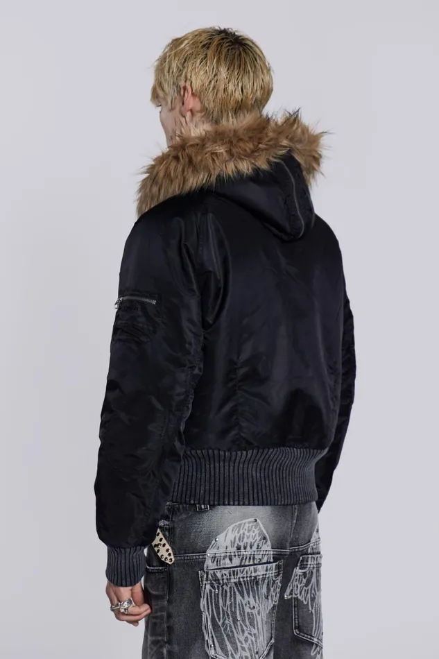 Women Schott Black MA1 Hooded Bomber Jacket Jaded London Outerwear