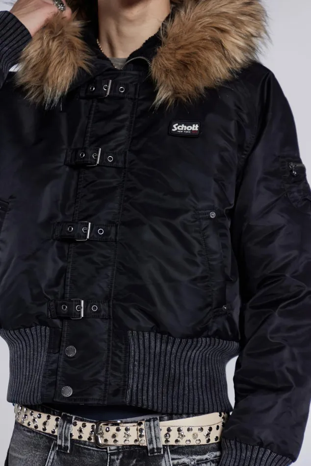 Women Schott Black MA1 Hooded Bomber Jacket Jaded London Outerwear