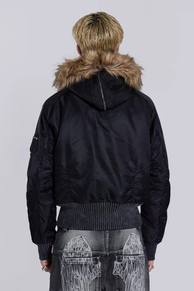 Women Schott Black MA1 Hooded Bomber Jacket Jaded London Outerwear