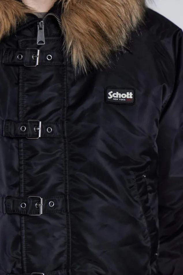 Women Schott Black MA1 Hooded Bomber Jacket Jaded London Outerwear