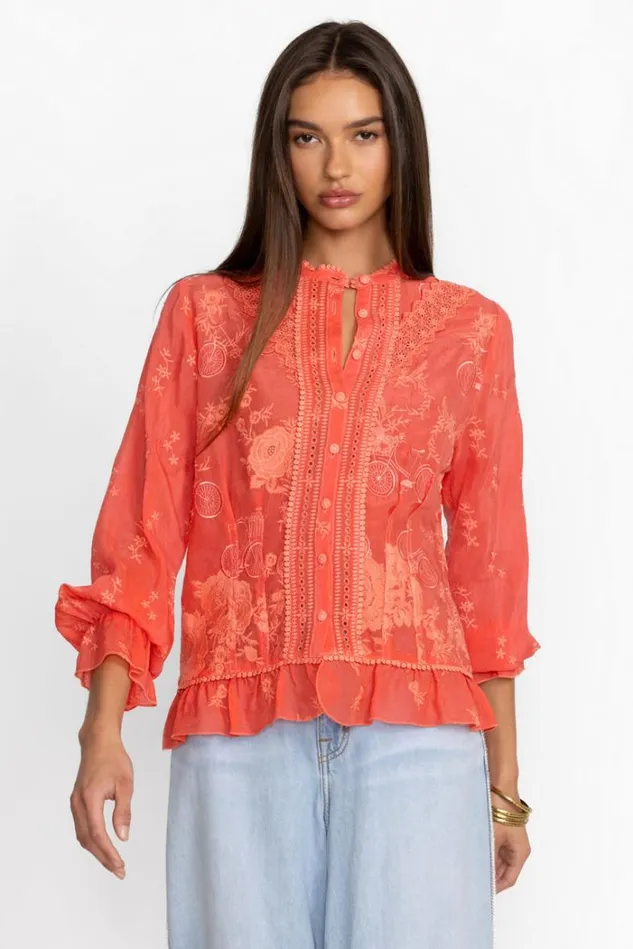 Women SERENE RYDER BLOUSE Passion Fruit Johnny Was Tops