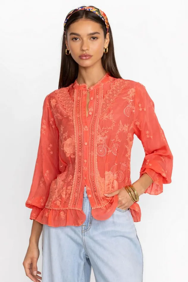 Women SERENE RYDER BLOUSE Passion Fruit Johnny Was Tops Women SERENE RYDER BLOUSE Passion Fruit Johnny Was Tops