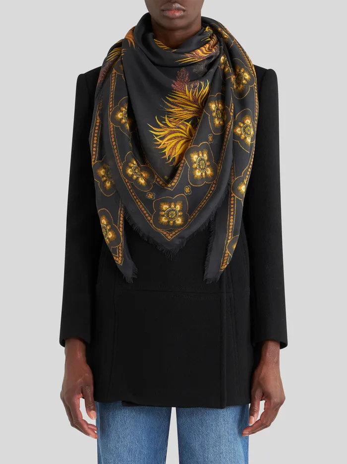 Women Shawl With Dahlias Etro Scarves And Silk