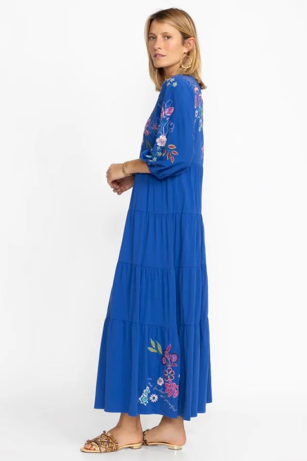 Women SHILO DOLMAN TIERED KNIT DRESS Blue Gem Johnny Was Dresses Women SHILO DOLMAN TIERED KNIT DRESS Blue Gem Johnny Was Dresses