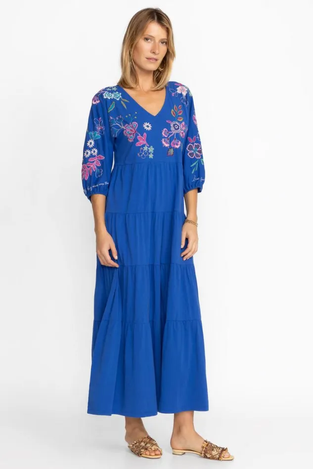 Women SHILO DOLMAN TIERED KNIT DRESS Blue Gem Johnny Was Dresses Women SHILO DOLMAN TIERED KNIT DRESS Blue Gem Johnny Was Dresses