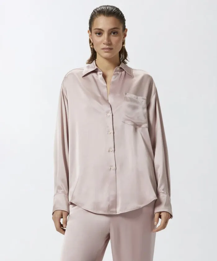 Women Shirts And Blouses Pinko Glossy Shirt With Plunging Neckline Zephyr Pink