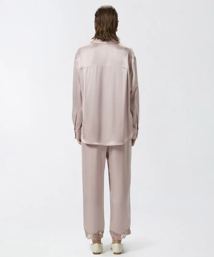 Women Shirts And Blouses Pinko Glossy Shirt With Plunging Neckline Zephyr Pink Women Shirts And Blouses Pinko Glossy Shirt With Plunging Neckline Zephyr Pink