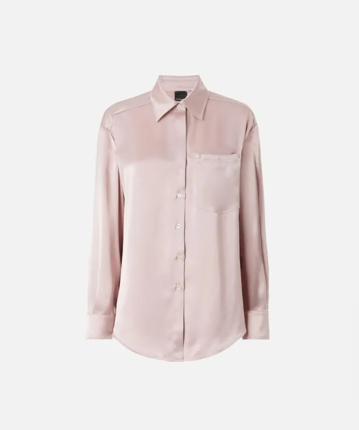 Women Shirts And Blouses Pinko Glossy Shirt With Plunging Neckline Zephyr Pink Women Shirts And Blouses Pinko Glossy Shirt With Plunging Neckline Zephyr Pink