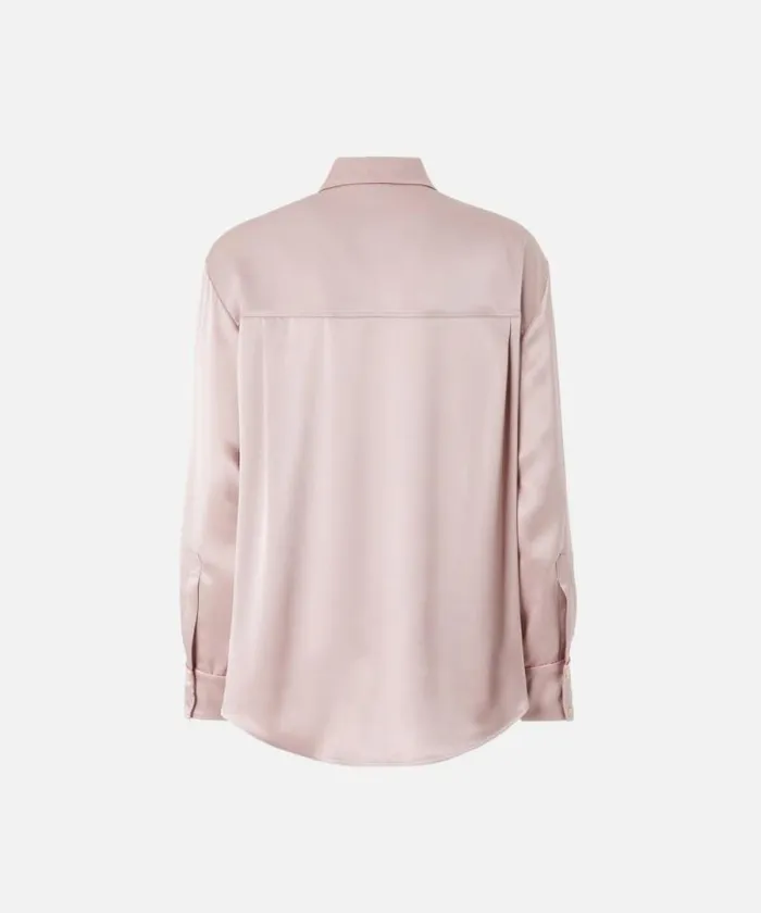 Women Shirts And Blouses Pinko Glossy Shirt With Plunging Neckline Zephyr Pink Women Shirts And Blouses Pinko Glossy Shirt With Plunging Neckline Zephyr Pink