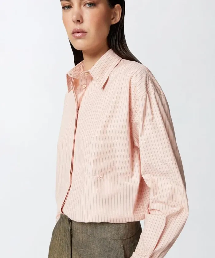 Women Shirts And Blouses Pinko Oversized Striped Poplin Shirt Pinkbrown Women Shirts And Blouses Pinko Oversized Striped Poplin Shirt Pinkbrown