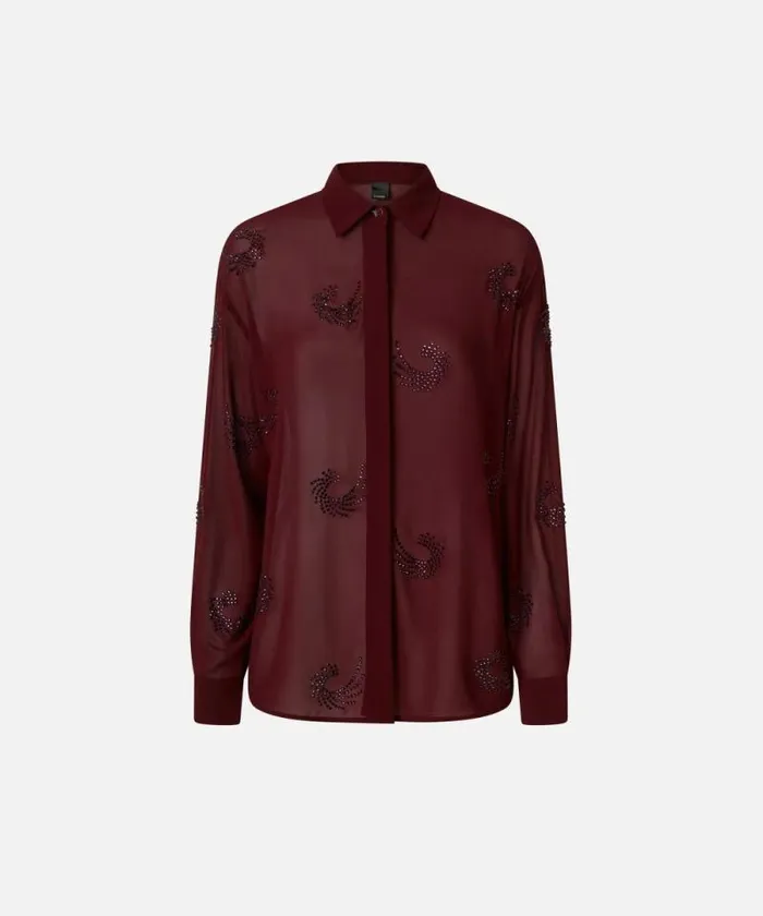 Women Shirts And Blouses Pinko Semitransparent Shirt With Rhinestone Swirls Potent Purple Women Shirts And Blouses Pinko Semitransparent Shirt With Rhinestone Swirls Potent Purple