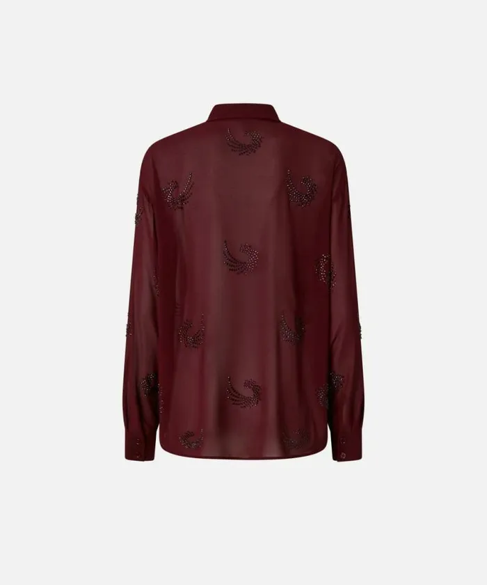 Women Shirts And Blouses Pinko Semitransparent Shirt With Rhinestone Swirls Potent Purple Women Shirts And Blouses Pinko Semitransparent Shirt With Rhinestone Swirls Potent Purple