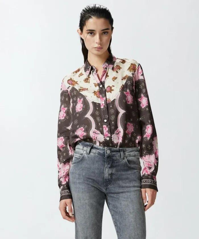 Women Shirts And Blouses Pinko Shirt With Floral Placed Print Brownpink