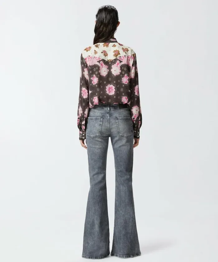 Women Shirts And Blouses Pinko Shirt With Floral Placed Print Brownpink Women Shirts And Blouses Pinko Shirt With Floral Placed Print Brownpink