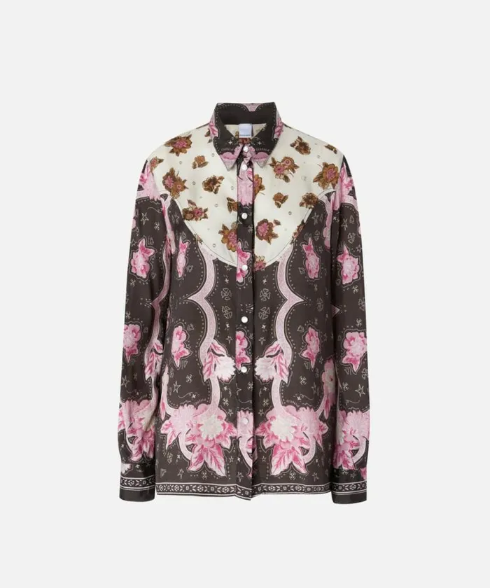 Women Shirts And Blouses Pinko Shirt With Floral Placed Print Brownpink Women Shirts And Blouses Pinko Shirt With Floral Placed Print Brownpink