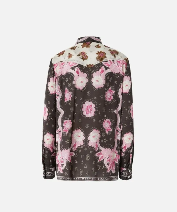 Women Shirts And Blouses Pinko Shirt With Floral Placed Print Brownpink Women Shirts And Blouses Pinko Shirt With Floral Placed Print Brownpink